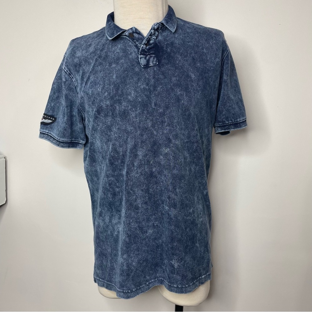 Peter England Cotton Mens Blue Acid Wash Short Sleeve Polo Shirt Size XL